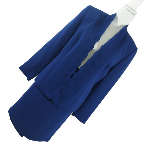 AMANDA SMITH! RICH ROYAL BLUE SCALLOPED OPEN FRONT SKIRT SUIT SET! SZ 8 - Picture 1 of 11